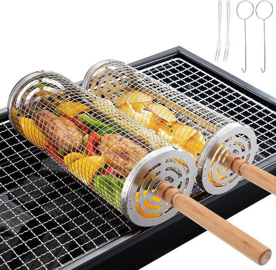 Fentar Set van 2 RVS Cilindrische Groentegrills met Houten Handvat