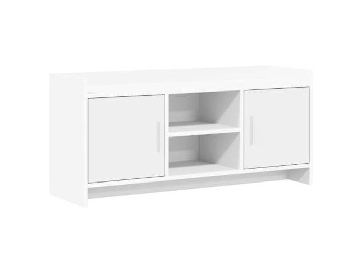 HFXHIJXQ TV Lowboard 102x33x47 cm Weiß Fernsehtisch mit Türen Kompaktes Lowboard fürs Wohnzimmer und Schlafzimmer mit 2 Türen, Regalfächern und Metallgriffen für aufgeräumte Mediengeräte.