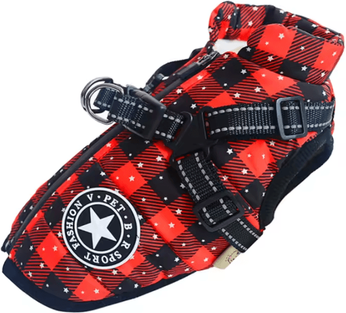 Uplift Curations Waterproof Large Dog Jacket With Harness Winter Padded Big Dog Coat For Outdoor Adventures grid 4xl