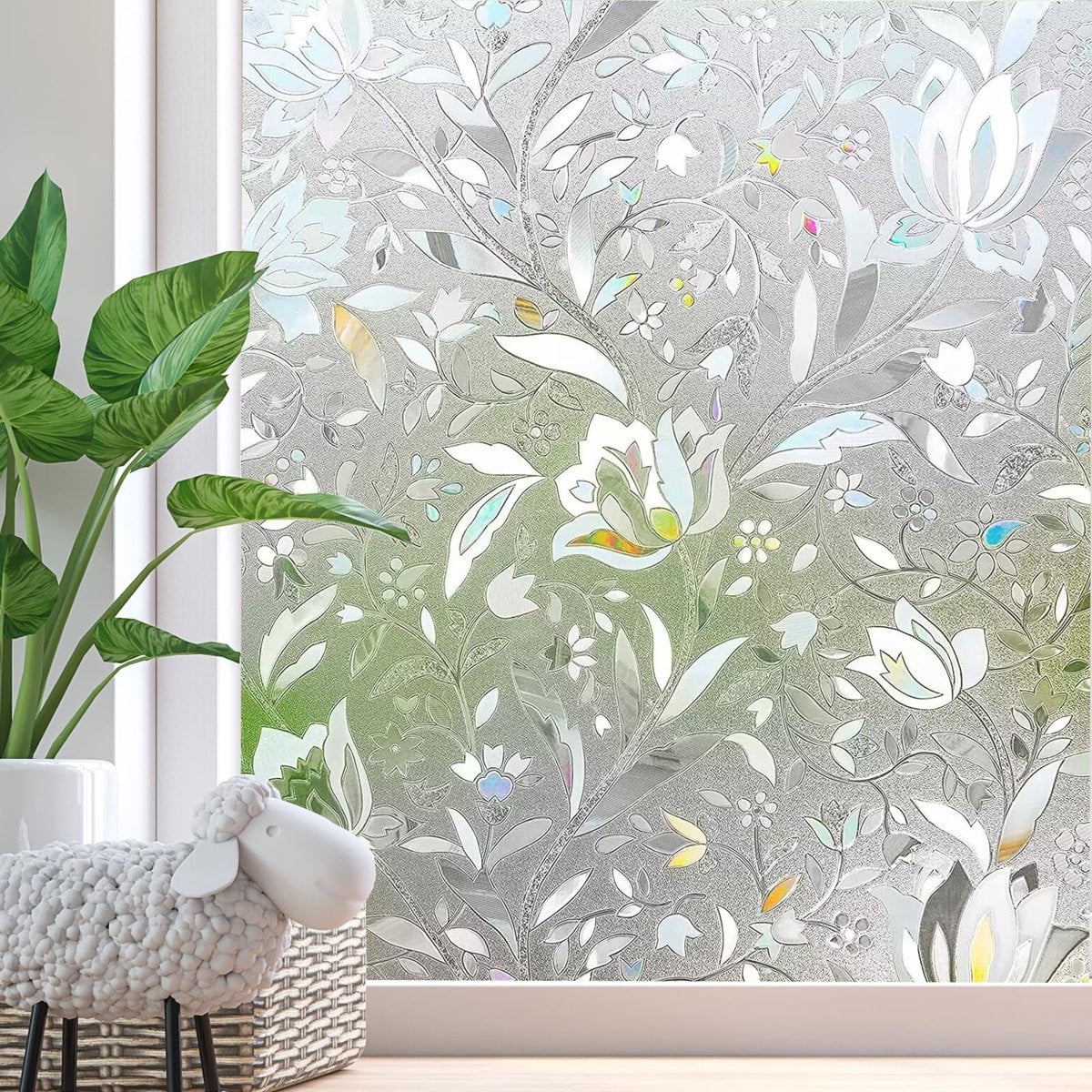 SnelShoppen 3D Raamfolie met Bloem Ontwerp voor Privacy, 90 x 200 cm