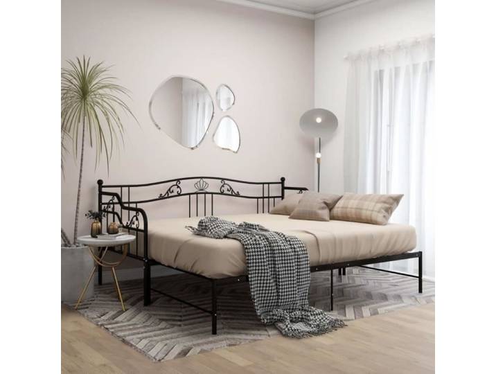 Canapé-lit extensible noir métal VINGVO - 90x200 cm - pour 2 personnes - à lattes