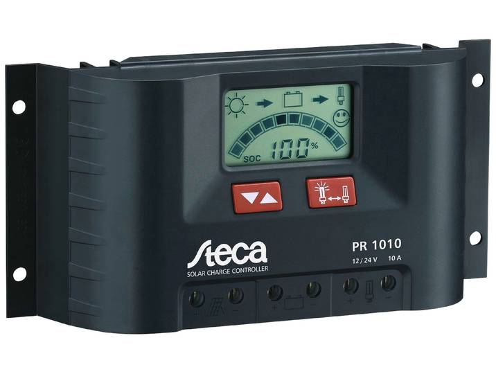 Solarladeregler STECA PR 1010 , schwarz, B:9,6cm H:4,4cm T:18,7cm, Spannungsregler, Solarladeregler