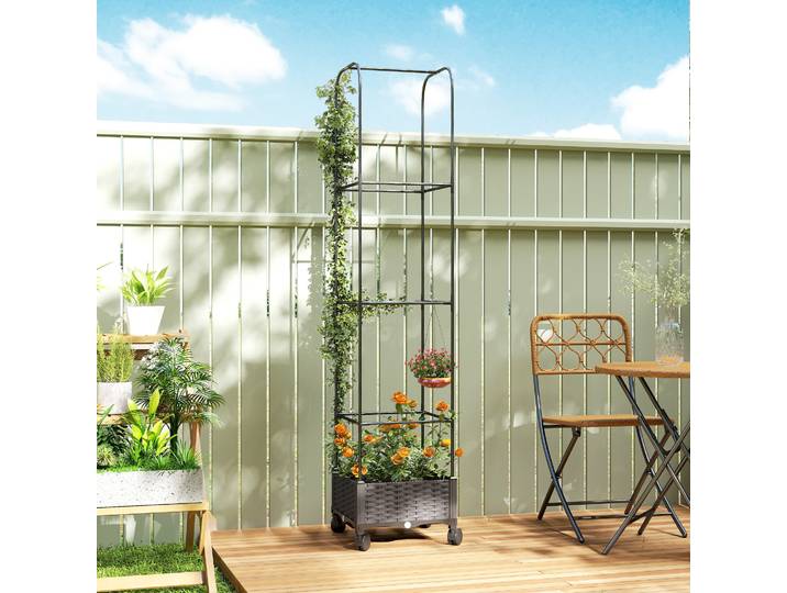 Outsunny Jardinière Surélevée Mobile avec Treillis 40x40x185 cm