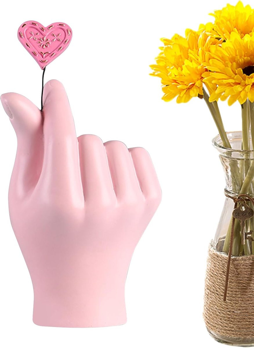 Gebarenbeeld Hart Hand Sculptuur Decoratie Roze - 20 x 6 cm