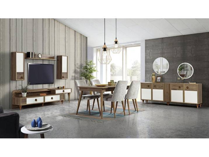 JVmoebel Esszimmer-Set Esszimmermöbel aus Holz in harmonischer brauner Farbgestaltung, (11-St., Esszimmer-Set, Küchen-Set), Made in Europa