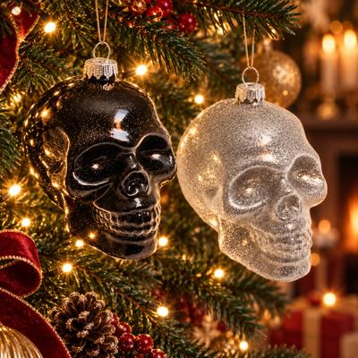 Christbaumschmuck KREBS GLAS LAUSCHA "Totenkopf-Set", schwarz, B:7cm H:9cm T:8cm Ø:9cm, Glas, Weihnachtsbaumschmuck, Glas, 2 Stück