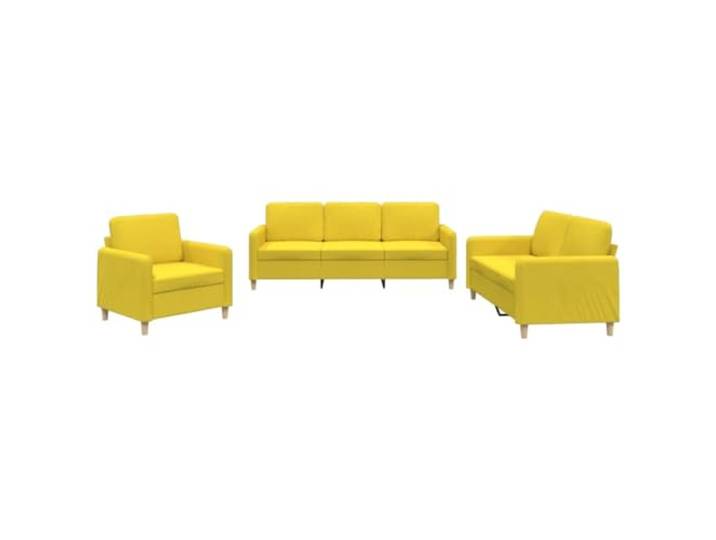 KUTYWEXFM 3-tlg Sofagarnitur mit Kissen Stoff Couch Set Hellgelb Moderne Polstergarnitur für Wohnzimmer und Gästezimmer mit dick gepolsterten Sitzflächen und stabilen Metallgestellen.