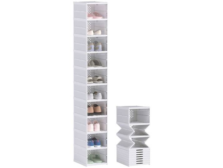 Lot de 10 boîtes à chaussures - HOMCOM - pliables en plastique empilables avec couvercles - pour pointure jusqu'à 43 - blanc