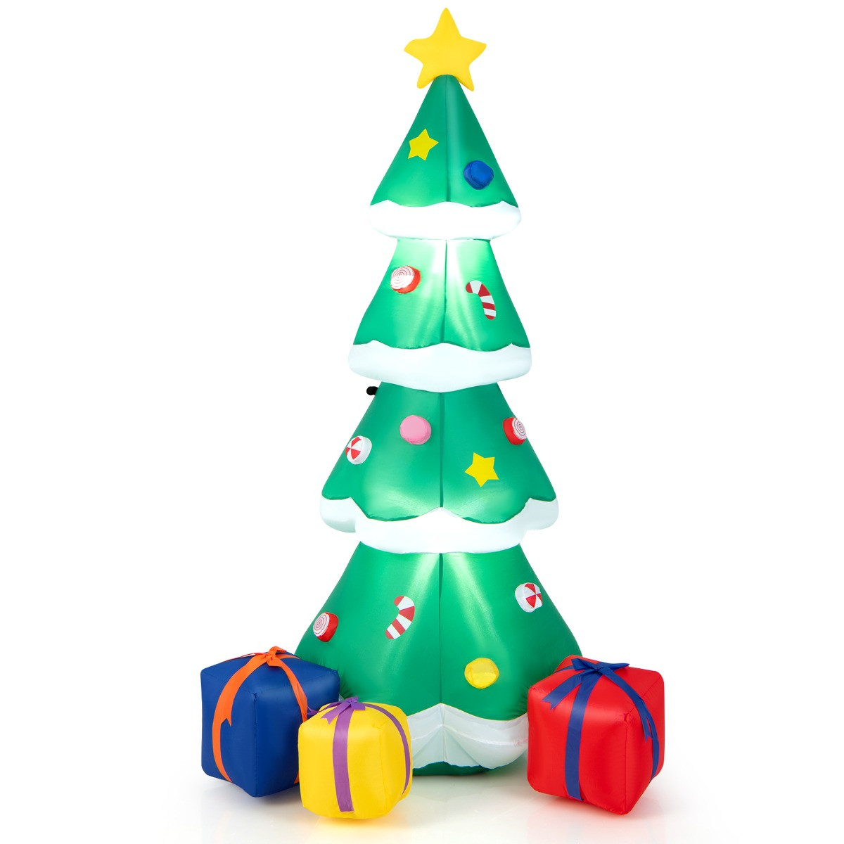 Costway Opblaasbare Kerstboom van 180 cm met 3 Cadeauverpakkingen en LED-verlichting voor Binnen en Buiten