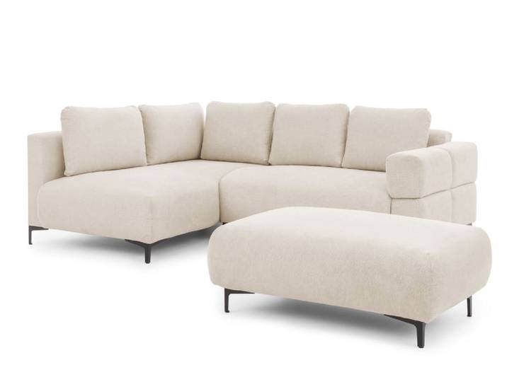 Canapé d’angle avec repose-pieds en tissu structuré beige clair