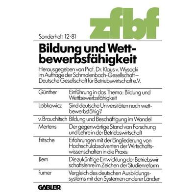 Bildung und Wettbewerbsfähigkeit, Taschenbuch von Klaus Wysocki, Betriebswirtschaftlicher Verlag Gabler, 978-3-409-39066-8