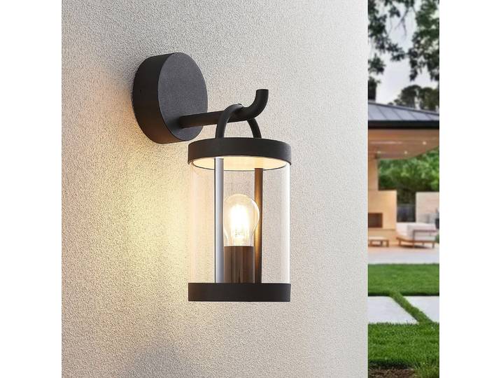 Lucande Außenwandlampe Cassian, 2er-Set, anthrazit, IP54 - Terrasse - Modern - Glas - Einflammig