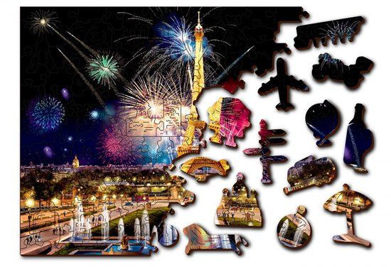 Wooden City Parijs bij Nacht XL Houten Vormpuzzel - 600 stukjes - Multikleur