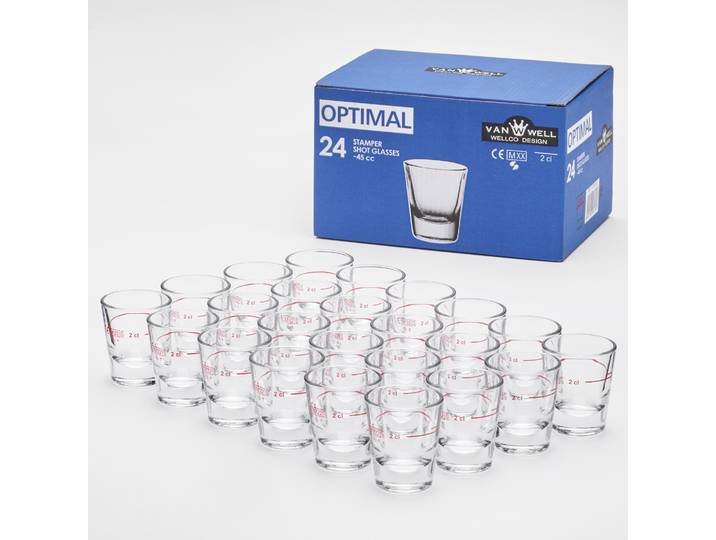 Schnapsglas VAN WELL Stamper Optimal 2cl Rotring geeicht, 24 Stück , transparent, H:5,9cm Ø:5cm, Glas, Trinkgefäße, Schnapsglas, geeicht, Rotring