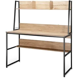 COSTWAY Schreibtisch mit Regal, Computertisch aus Holz mit Metallgestell und verstellbaren Fußpolstern, Arbeitstisch mit offenem Bücherregal