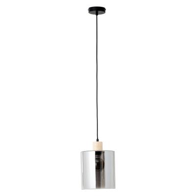 BRILLIANT Pendelleuchte "Weald", schwarz (schwarz, rauch, holz), 1, Ø 20cm, Leuchten, Höhe 120 cm, Ø 20 cm, E27, kürzbar, Glas/Holz, schwarz/rauch/holz, Pendelleuchte