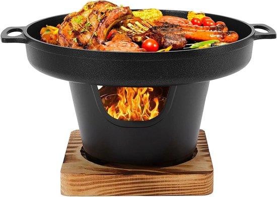 Markenlos Mini barbecue grill voor binnen- en buitengebruik, zwart, tabletop hout en aluminium