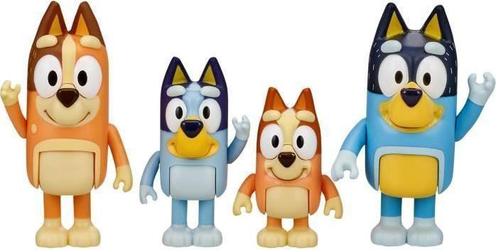 Moose Bluey Familiefiguren Set van 4: Bluey, Bingo, Bandit en Chilli met Bewegende Figuren