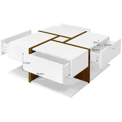 Hochglanz Couchtisch mit 4 Schubladen 78x78x34,8 cm in Weiß – Elegantes Quadrat-Design mit Stauraum und Ablagefläche