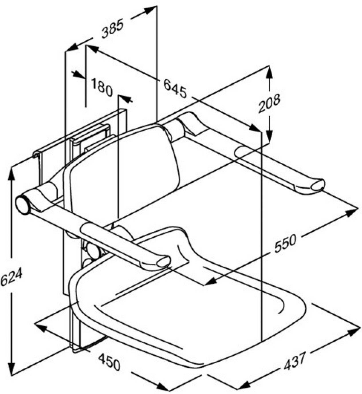 Pressalit PLUS Duschsitz 450  höhenverstellbar mit Rücken- u. Armlehne, Accessoires, R7464108, dunkelblau