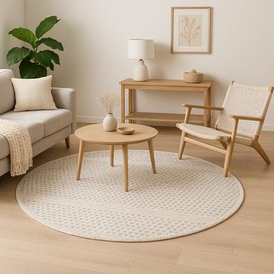 Wollteppich "Wooly Nature", beige (natur,weiß), H:10mm Ø:150cm, Baumwolle, Wolle, MYFLAIR MÖBEL & ACCESSOIRES, Teppiche, Handwebteppich, reine Wolle, Scandi Design, handgewebt, Wohnzimmer