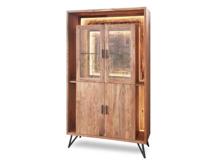 WOLF MÖBEL Vitrine HUDSON Vitrine 2 Glas-/ 2 Holztüren / 1 Glasboden / Licht (115x40x195 LxBxH (cm) soft close, LED-Beleuchtung