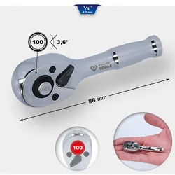 Brilliant Tools 1/4" Mini-Umschaltknarre mit Metallgriff, 100 Zahn - BT020999