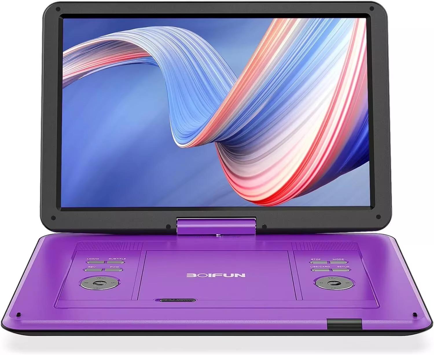 Tragbarer DVD-Player - BFN-161 - 39,6 cm HD-LCD-Bildschirm - 1280 × 800 - Wiederaufladbarer Akku - USB/SD-Karten und TV-Synchronisierung - Lila