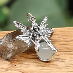 Drachensilber Elfe auf Kugel Schmuck Anhänger 925 Silber - Silber