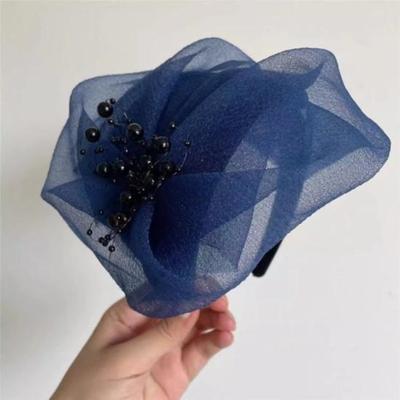 Daily Deals Depot Vintage Mini Top Hat Headband With Pearl Veil Elegant Fascinator Hair Accessory blue