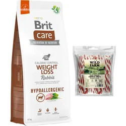 BRIT CARE  Weight Loss Rabbit 12kg + WILD FARM Enten-Sandwich 500g Hundeleckerli