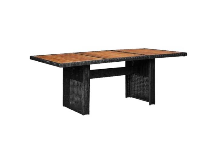 HFUDPOF Garten Esstisch Schwarz 200x100x74 cm Poly Rattan PE-Rattan, Stahlrahmen pulverbeschichtet, Tischplatte Akazienholz massiv, Leichtbauweise, Abdeckung empfohlen