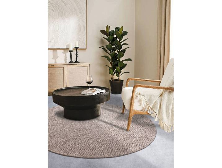 Wollteppich Francois rund Beige/Beige Ø 160cm Baumwollstoff/Wolle