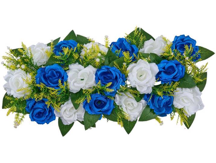 VEVOR 10x Kunstbloemen 500x220x120mm Kunstrozen Arrangement Boeket Blauw Wit