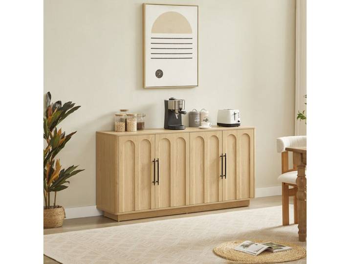 Buffet bas 4 portes AESVAR 160 cm effet bois clair MDF beige