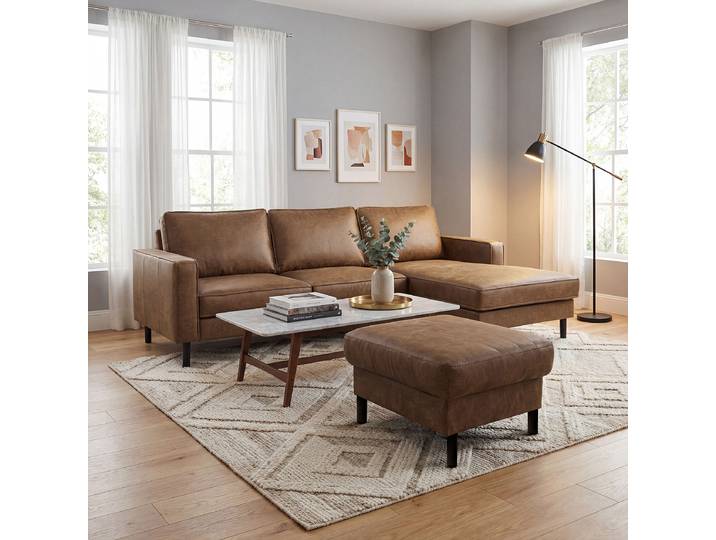 Polsterhocker 70 x 48 x 60cm Braun Lederfaserstoff Dalia: Braun