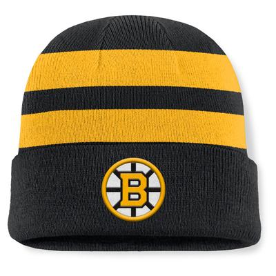 Bommelmütze FANATICS "Fanatics Mütze Boston Bruins Swipe Cuffed Beanie", Jungen, Gr. onesize, schwarz, 100% Polyacryl, Mützen