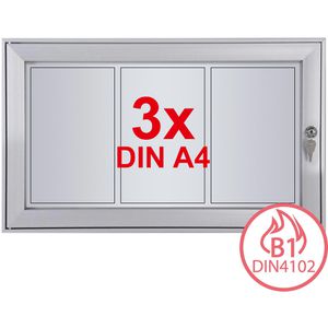 Showdown-Displays Schaukasten S-Linie, B1, außen, 3 x A4, magnetisch, abschließbar, schwer entflammbar