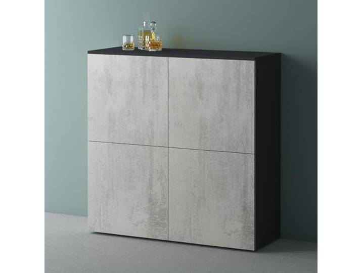 Mai & Mai Sideboard 100cm Kommode 4 Türen Soft-Close grifflos Stauraum Kommodenschrank, Wohnzimmer Möbel, Flurschrank, bis zu 8 Staufächer, Anthrazit matt + Beton, BxTxH:100x36,4x98cm, Schrank04