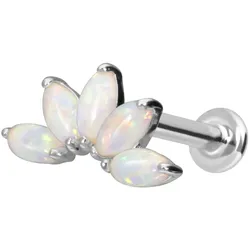 14 Karat Gold Labret mit Innengewinde LOTUSBLÜTE + SYNTHETISCHE OPALE