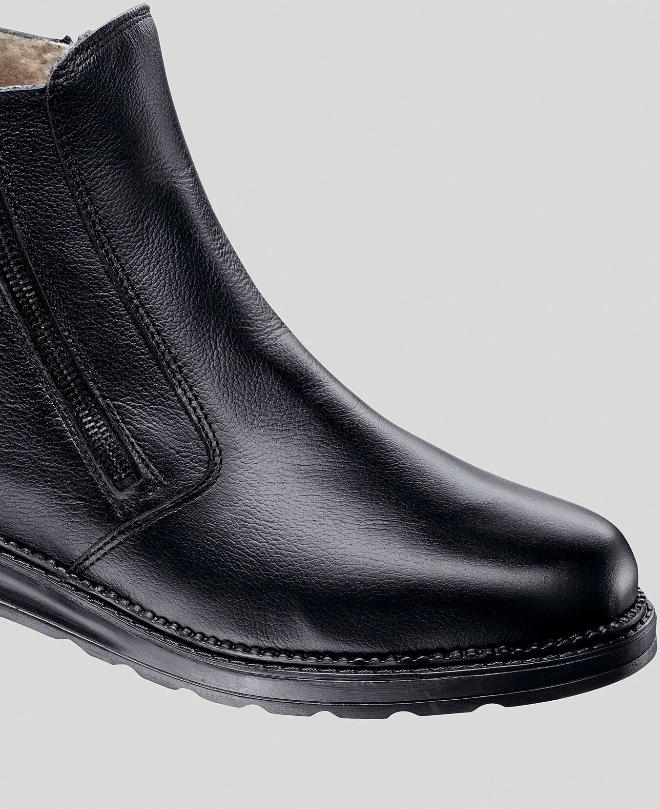Reissverschlussstiefel HELIX, Herren, Gr. 39, Lammwolle, schwarz, Glattleder, Schuhe Reissverschlussstiefel schwarz 39, Lammwolle