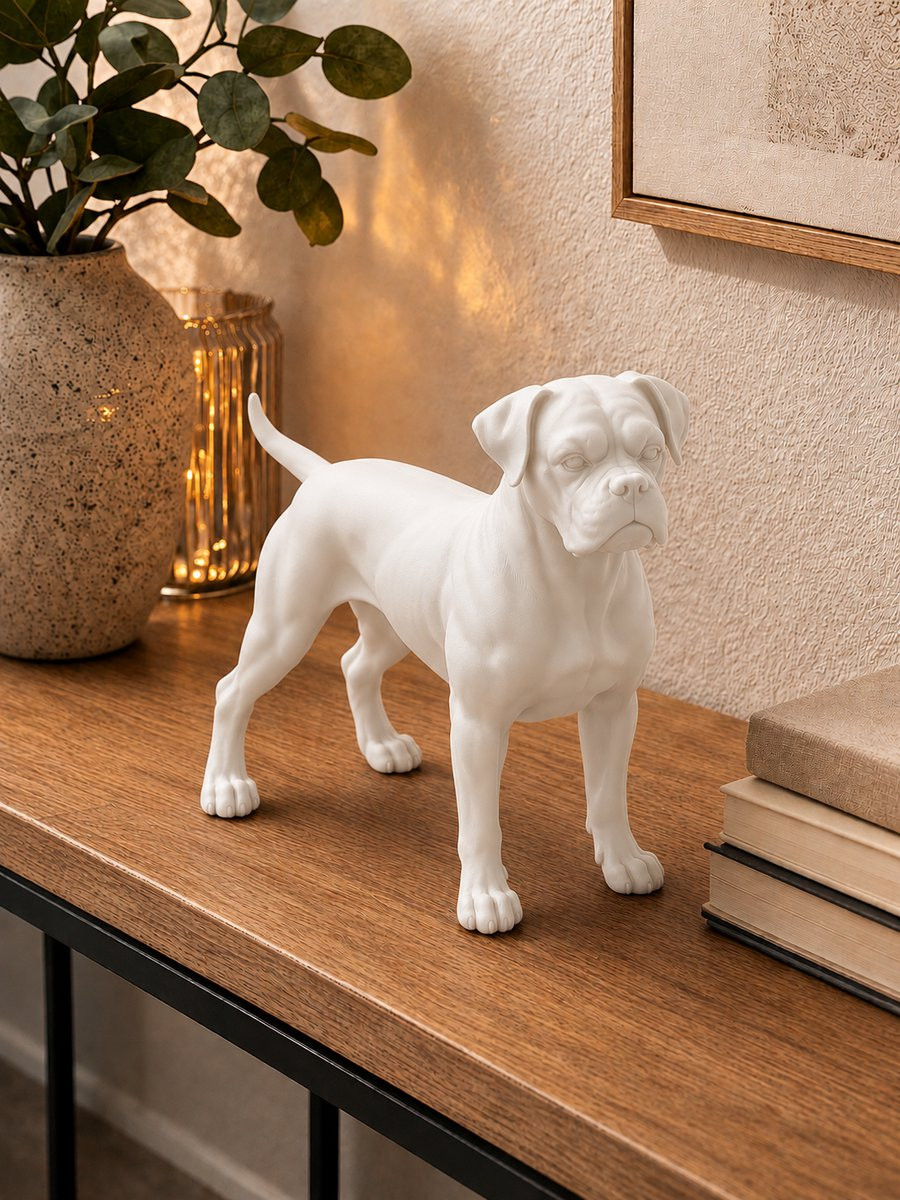 Boxer Hondenbeeld – Decoratief 3D-geprint Beeldje – Wit