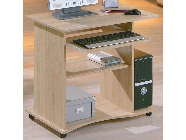 Inter Link - Mini Bureau À Roulettes En Stratifié Finition Chêne\, 80 X 75 X 50 Cm