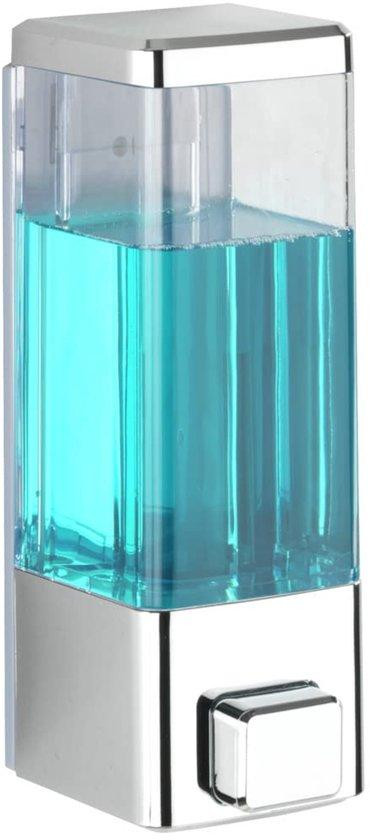 Unyqoos Wandzeepdispenser 320 ml voor zeep en desinfectiemiddel, chroomlook, transparant kunststof, voor wandmontage