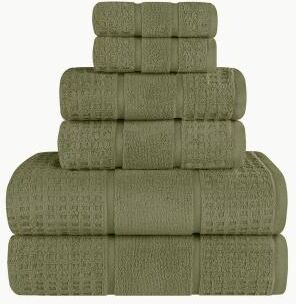 Blue Nile Mills Waffle Textured Assorted 6-Piece Zero Twist Cotton Towel Set