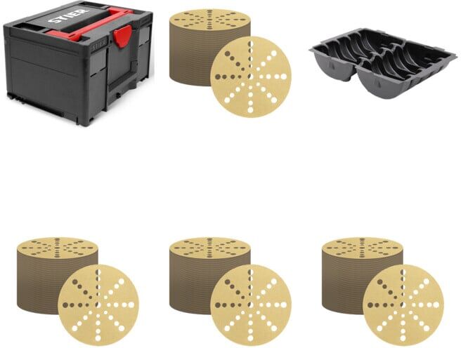 Set STIER Systainer III Black Edition + Systainer-Tiefzieheinsatz + Schleifscheiben Universal D150 / P120/ 16-Loch + Schleifscheiben Universal D150 / P80 / 50 Stk. / 16-Loch + Schleifscheiben Universal D150 / P100/ 16-Loch + Schleifscheiben Universal D15