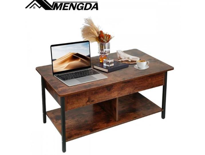 Table basse moderne avec plateau relevable-MENGDA-Table rectangulaire avec étagère-Compartiment intérieur-Pour Salon Bureau