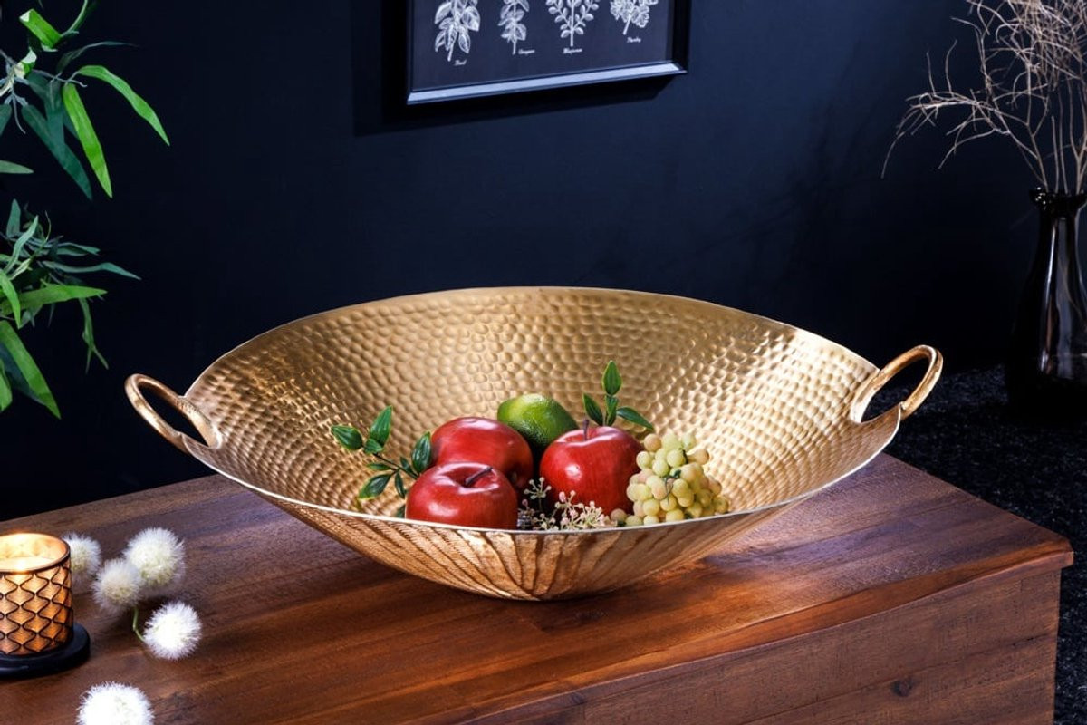 Invicta Interior Decoratieve Kom ORIENT Goudkleurig Gehamerd Metaal - Diameter: 55 cm
