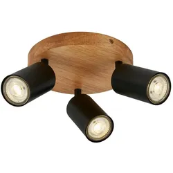 Briloner, Deckenstrahler, Spotleuchte, schwarz, mit Holz, exkl. 3xGU10 9W (GU10)