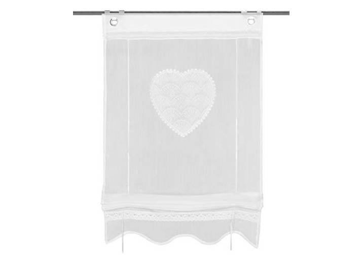 HOME WOHNIDEEN 91417 Corazon, Bändchenrollo mit Ösen und Haken, aus Batist, Bestickt und mit Spitze, Blende unten, Farbe: Weiß, Maße (h x b): (130 x 45 cm)